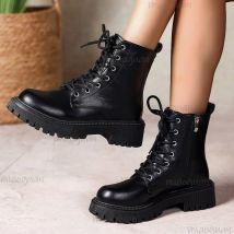 Kurze Stiefel für Damen, 2025, Herbst/Winter, neues weiches Leder, Retro-britischer Stil, lässig, Matcake-Stiefel mit dicker Sohle, Lederstiefel