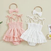 0-18 Monate Baby Mädchen Stram pler Kleid einfarbig ärmellose verstellbare Schulter gurt Stram pler mit Stirnband 2 stücke Sommer-Outfit