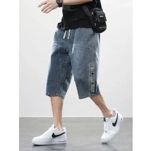 2025 Jeans da uomo estivi Pantaloni in denim Pantaloncini casual al polpaccio Cotone lavato con coulisse Pantaloni capri dritti Taglia grande 8XL
