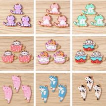 10 stücke Cartoon Emaille Tier Katze Charms Anhänger für Schmuck machen Tropfen Ohrringe Halsketten Armband DIY handgemachte Handwerk liefert