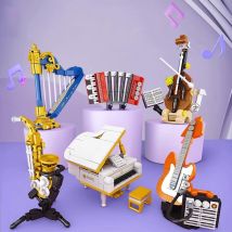Mini musical instrument building blocks cello electric guitar saxophone assembly model DIY children's toys girls birthday gift