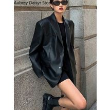 Punk schwarz Lederjacke Frauen koreanische Vintage Streetwear Leder Blazer Winter lässig Knopf Winter warm losen Ledermantel neu