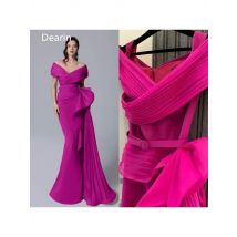 Customized Prom Dress Saudi Arabia Off-the-shoulder Mermaid Floor Length Skirts Fold Ribbon Bespoke Occasion Dresses Form