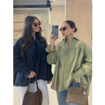 Übergroßes Plissee-Hemd für Damen, 2025, Umlegekragen, volle Ärmel, einreihige Damenbluse, Sommer-Herbst, lockeres Oberbekleidungsoberteil ﻿