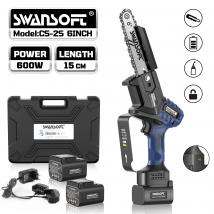 Barra guida per motosega elettrica da 600 W, 15 cm, alimentata a batteria, per il taglio del legno, batterie EU/AU/BR/CL 2×4,0 Ah incluse