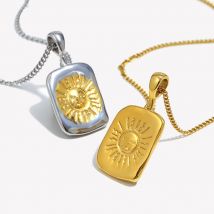 E.B.belle Square Sign Stainless Steel Double Sides Sun Moon Pattern Pendant Charm Necklace 18K Gold Plated Jewelry Accessory