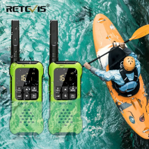 Retevis RT649P Wasserdichte Walkie-Talkies, schwimmend, NOAA, 1200 mAh, wiederaufladbare SOS-Taschenlampe für Notfall, Camping, Kajakfahren (2 Stück)