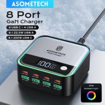 8-Port GaN USB C Schnellladegerät LED-Anzeige 4 Port Typ C PD 100 W SCP 22,5 W Ladestation für IPhone 15 Samsung Tablet MacBook
