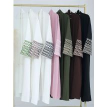 Leinen Schmetterling Stickerei offen Abaya Dubai Luxus muslimischen bescheidenen Kaftan Kimono Kleider Mantel für Frauen Islam Kleidung Kebaya