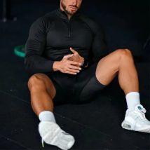 Frühling Herbst lässig schnell trocknend Fitness Kompression T-Shirt Männer elastische lange Ärmel Tops halber Reißverschluss Stehkragen enges Sport-T-Shirt