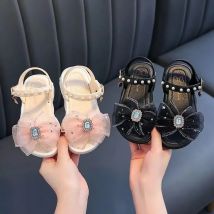 Kinder sandalen Sommer Prinzessin Spitze Bogen neue Mädchen High Heels kleine Mädchen weiche Sohle Sandalen schwarz rosa