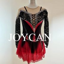JoyCan Eiskunstlaufkleid für Mädchen, orangefarbenes Spandex, dehnbar, Wettkampf-Tanzkleidung, individuell gestaltet