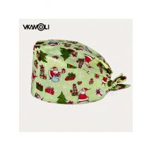 Christmas Santa Claus Print Reusable Scrub Hat Doctor Nurse Dust Cap Holiday Themed Headwear for Medical Professionals
