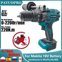 13MM Brushless Electric Impact Drill Cordless Handheld Hammer Drill For Wood Metal Concrete Fit Makita 18V Battery（No Battery）