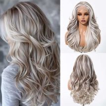 Grau Weiß Highlight Synthetische Perücken 13*6 Spitze Frontal Perücke Vorgezupft Lange Körper Welle Haar für Frauen Afro Spitze perücken Brasilianische Perücke