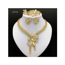 Italy 18k Gold Plated Women Jewelry Set Classic Design Bowknot Necklace Earring Bracelet And Ring 4PCS Set Jewelry Wedding Party