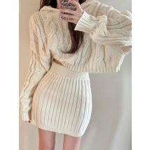 HELIAR Damen-Pullover und Röcke, 2-teiliges Set, gestrickt, mit Kapuze, elastische Taille, figurbetonte Röcke, sexy Sets, Büro-Damen-Outfit, Herbst-Winter