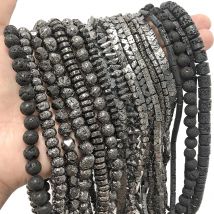 42 Arten schwarze vulkanische Lavaperlen Naturstein Hämatit Würfel Runde lose Perlen für Schmuckherstellung DIY Armband Zubehör 15''
