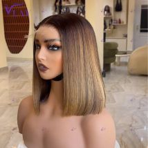 Highlight Glueless Wigs Human Hair Short Bob Wigs 13×6 HD Lace Frontal Wig 360 HD Transparent Lace Wig PrePlucked P4/27 Colored
