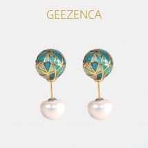 Geezenca s925 Silber Emaille Ball natürliche Perle Ohrringe Frauen Cloi sonne minimalist ischen schicken Designer-Stil Ohrring neues Geschenk