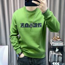 Herren-Pullover, grün, grafischer Baumwolldruck, Sweatshirts für Herren, neu im Welcome-Deal, Streetwear-Sweatshirt, koreanischer Stil, S-Overfit