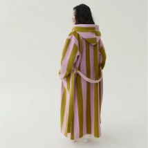 Autumn Winter New Couple Coral Velvet Women Men Bathrobe Striped Lengthed Home Clothes Thickened Flannel Robe Pants Pajamas Set