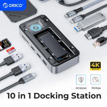 ORICO-USB C HUB con ventola di raffreddamento M.2 NVMe SATA SSD Custodia esterna 10Gbps 4K 60Hz HDMI-Com RJ45 SD TF Docking station