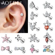 AOEDEJ 1 pezzo 16G senza filettatura in acciaio inossidabile labbro borchie 6/8/10MM labret piercing stella fiocco forma orecchino elica cartilagine gioielli