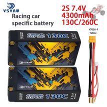VSVAW Lipo 2S 7,4 V Batterie 4300 mAh 130C Hard Case mit XT60 Stecker für RC Auto Boot Lkw Tank Fahrzeug Truggy Buggy Xpand Rally