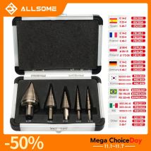 Set di punte per trapano a gradino in cobalto Hss 5pcs metrico/pollici ALLSOME 50 fori multipli 50 dimensioni con custodia in alluminio