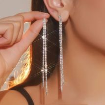 FYUAN Lange Quaste Strass Tropfen Ohrringe für Frauen Gold Silber Farbe Kristall Baumeln Ohrring Party Hochzeit Schmuck