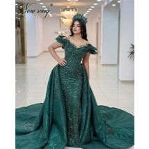 Maßgeschneiderte grüne Abendkleider mit Rock, luxuriöses, schulterfreies Verlobungskleid mit Perlen, Geburtstagsfeier, zweites Empfangskleid