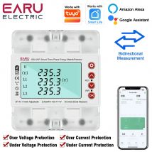 Dreiphasiger 380V Tuya WiFi Smart Bidirektionaler Energie-Leistungsmesser mit Über-/Unterspannungsschutz, Relaisschalter und Strombegrenzung