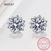 Kolczyki sztyfty z moissanitem 1CT 2CT, platerowane białym złotem, srebro próby 925, D VVS1, laboratoryjny diament, płatki śniegu, kolczyki dla kobiet