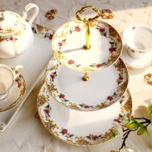 6+8+10 Zoll, Kuchenständer aus feinem Bone China mit Blumenmuster, nordischer Keramik-Kuchentellerständer, Goldteller, Obstteller, Teller-Set, für Buffet