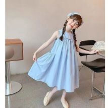 UNITIM Sommer 2-12 Jahre Kinder Mädchen Kleid Solide Geraffte Ärmel Taschen Kinder Mädchen Kleid Süße Lose Teenager Mädchen kleid