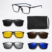 KAMMPT Neue polarisierte quadratische Sonnenbrille für Herren, 6-in-1-Sets, Magnet-Clip auf Schattierungen, Damenmode, Fahren, Nachtsicht-Sonnenbrille