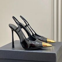 2026 Summer New Style Metal Pointed Toe Sandals Slingback Women's Black Sexy 7/9/11Cm Stiletto Heels Shallow Fashion High Heels