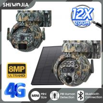 SHIWOJIA 12X ZOOM 4K 8MP Cámara solar Lente dual 4G 360 °   Ver la aplicación Ubox de la batería al aire libre de la cámara de la caza del color del camuflaje 7800mAh