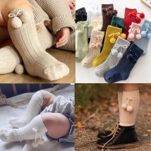 Baby Mädchen Kirschball Kniestrümpfe Kleinkind Tube Britischer Stil Prinzessinnensocken für Kinder Gestrickte Socke Beinwärmer 0-5 Jahre