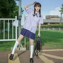 Frauen Mädchen jk Uniform thailändischen Stil Schuluniformen seifuku Kurzarm besticktes Hemd dreiteiliges Set Falten rock Student