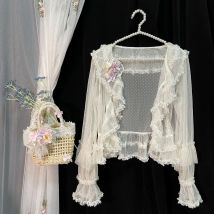 Herbst Lolita Süße Nette Weiße Strickjacke Hemd Frauen Casual Langarm Spitze Tops Dünne Kawaii Mädchen Bluse Shaw