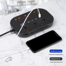 Steckdosenleiste Eurostecker UK-Stecker US-Stecker Überspannungsschutzsteckdose 2 Meter Verlängerungskabel mit 3 USB 1 Typ-C-Anschluss 6/8 Buchse Internationale Haushaltssteckdose