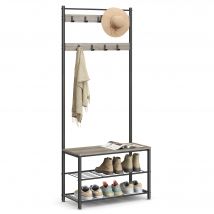VASAGLE Garderobenständer, Kleiderständer mit Schuhablagen, Schuhregal mit Sitzfläche, für Flur, mit Haken, 3 Ablagen