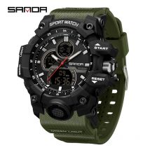 SANDA Männer Quarzuhr LED Digital Militärische Wasserdichte Armbanduhr Outdoor Sport Elektronische Uhr Männlich Timing Große Zifferblatt Uhr Männer