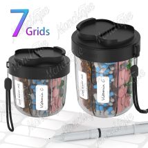 Pillen-Organizer mit 7 Fächern, Spender für Reisen, wöchentliches Pillenetui mit Anti-Mix-Design, 20 Etiketten, tragbarer Ergänzungsbehälter, M/L