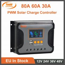 Solarladeregler PWM 80A 60A 30A 12V 24V 36V 48V Auto Solarregler LCD-Display mit Dual USB passend für Lithiumbatterien