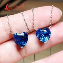 Halskette mit Anhänger aus 925er Silber, Herzform, 4,6 ct, 10 x 10 mm, königsblau, Kornblumenblau, Lab-Grown, hergestellte Saphir-Anhänger-Schmuck