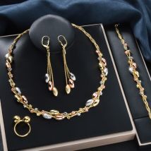 Perlenanhänger 4-teiliges Schmuckset Bunte Perlen Halskette Armband Ohrringe Ring Braut Hochzeit Set Luxus Schmuck Zubehör