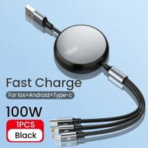 Cavo USB veloce 3 in 1 6A 100W per Huawei/Honor Cavo di ricarica portatile retrattile 3 in 1 Micro USB tipo C per iPhone Samsung